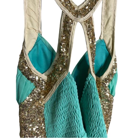 Xenia Boutique Women Tunic Top Blouse Sexy Green Sequins Sleeveless Racerback 6 - Picture 4 of 5